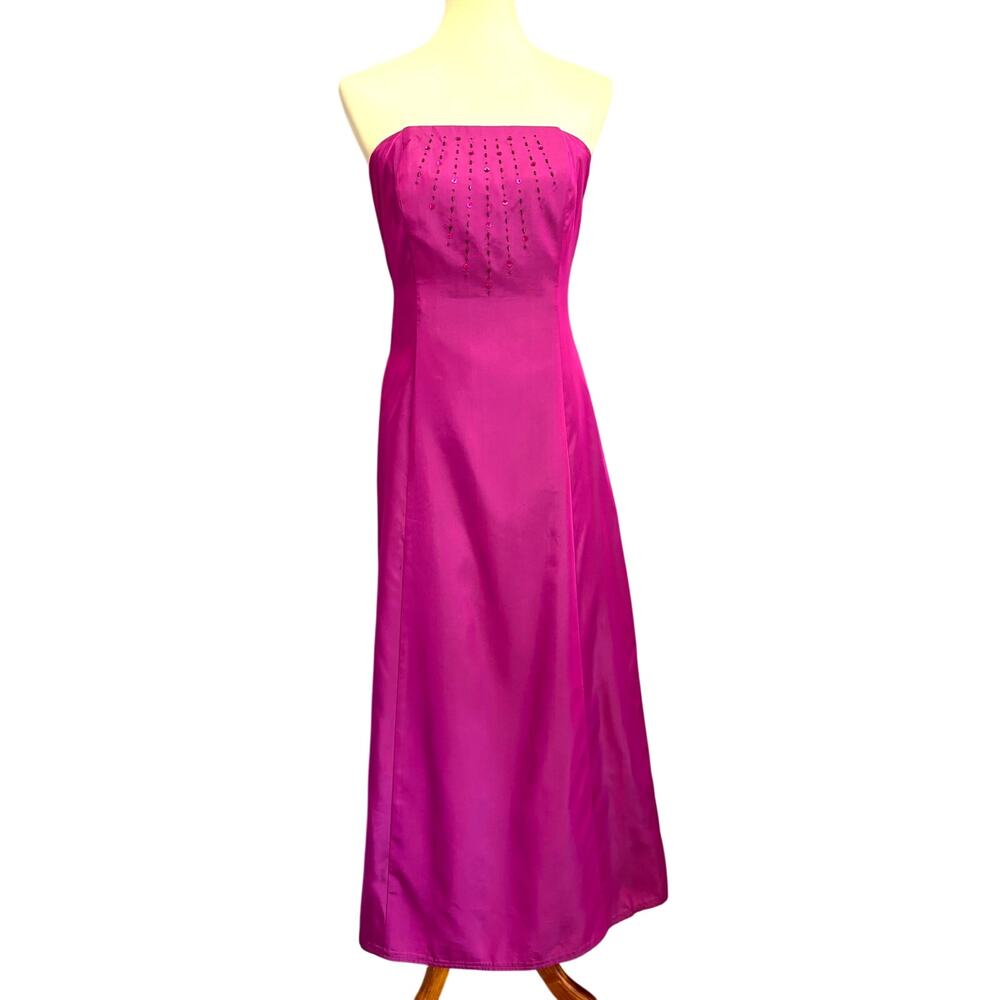 Purple Fuchsia Y2K Beaded Strapless Formal Prom Gown Dress Evening Size 6